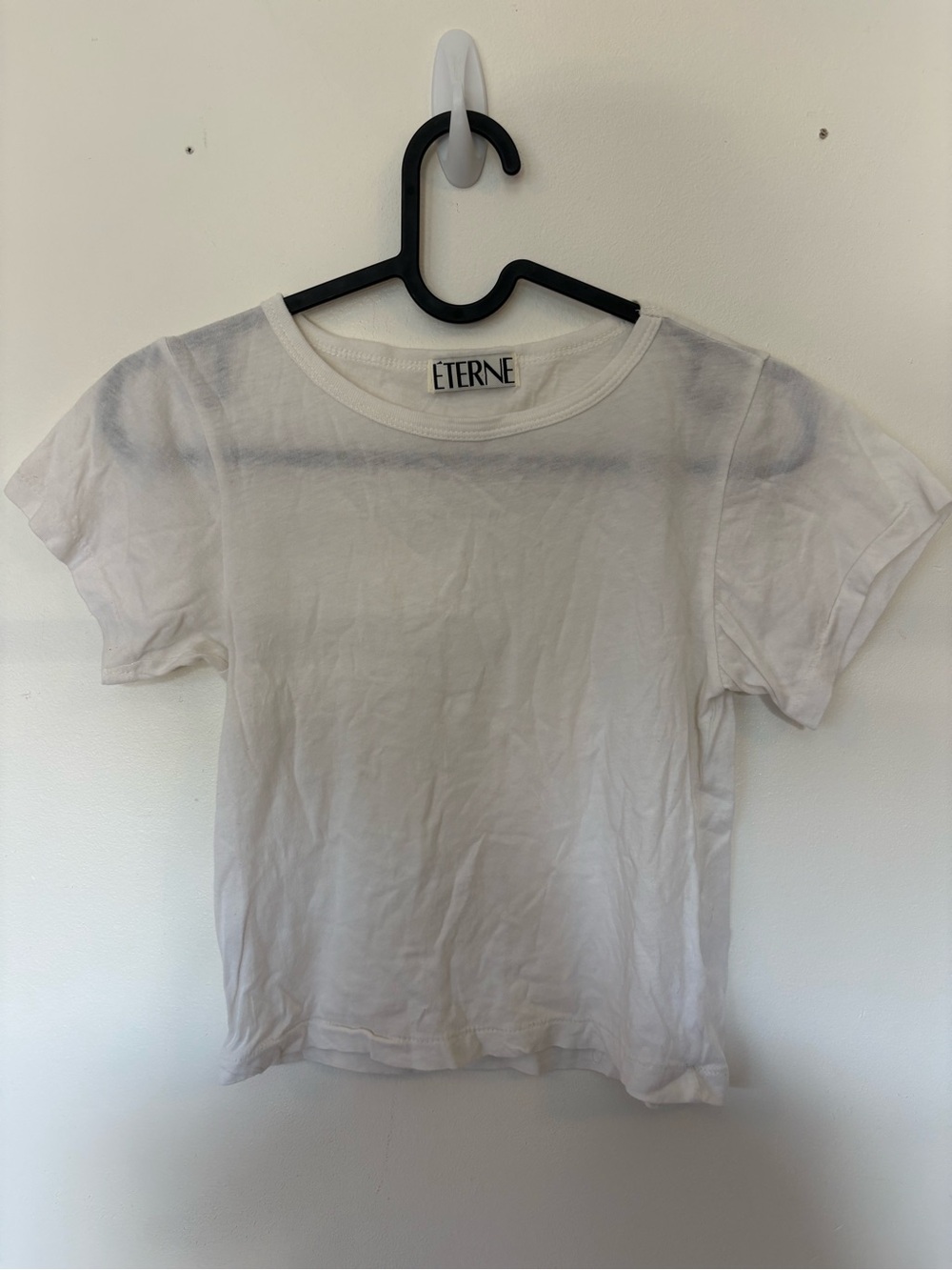 ÉTERNE Baby Tee White Short Sleeve Crew Neck Fitted Cotton Modal Size XS